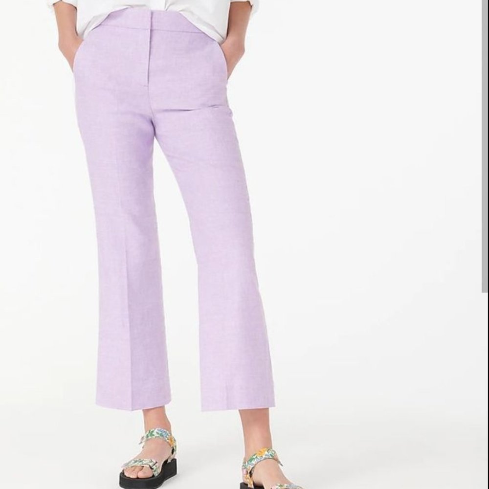 J. Crew Hayden Kickout Crop Pant Stretch Linen Lilac Size 6 - Picture 1 of 12
